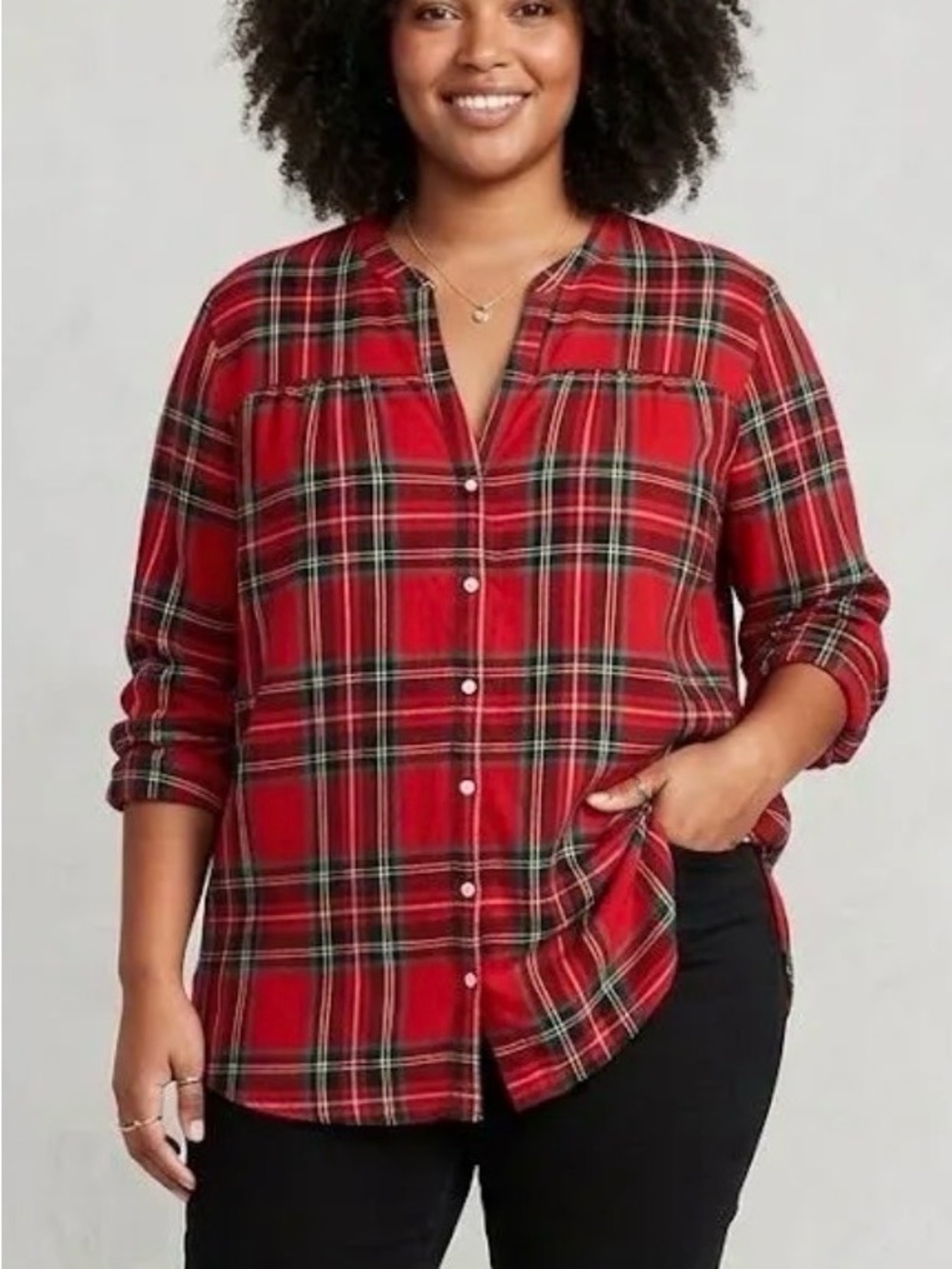Old Navy Red Plaid Button-Front Tunic